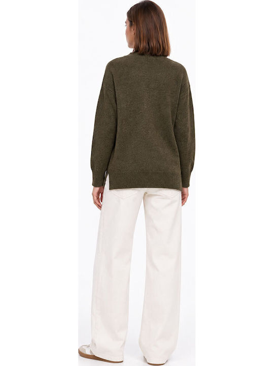 Damenbluse Langärmelig mit V-Ausschnitt Khaki