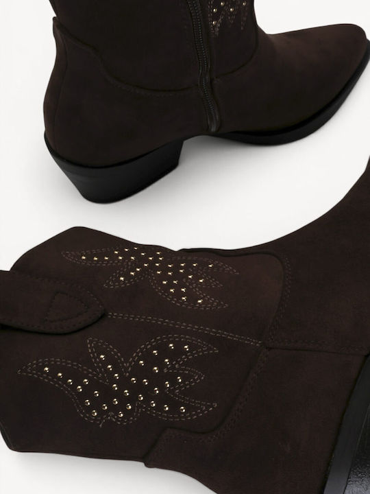 Ghete Dama Cowboy De Catifea Maro Cu Trousers