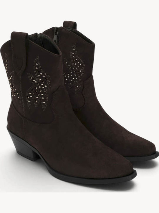 Ghete Dama Cowboy De Catifea Maro Cu Trousers