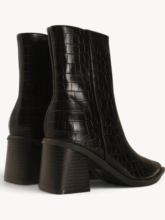 Brown Crocodile Ankle Boots Pointed Toe With Geometric Heel
