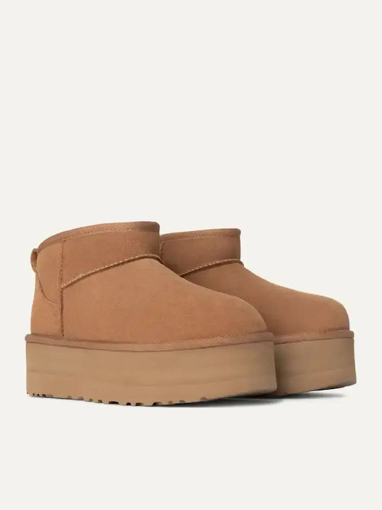 Classic Ultra Mini Platform Suede Women's Ankle Boots Brown