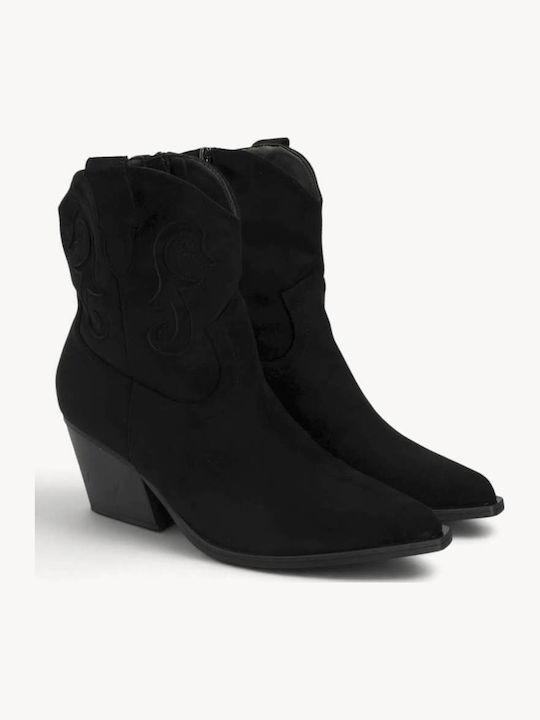 Μαύρα Cowboy Μποτάκια Suede Κεντήματα
