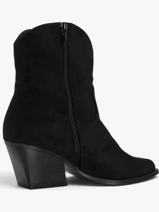 Μαύρα Cowboy Μποτάκια Suede Κεντήματα