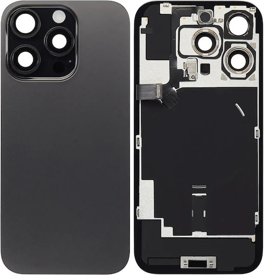 Back Glass W Magsafe Magnet & Nfc & Flashlight Flex Iphone 16 Pro No Logo Aftermarket Black Titanium