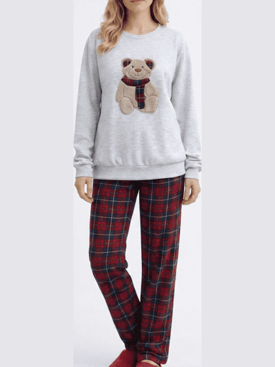Harmony Winterliches Damen-Pyjama-Set aus Baumwolle Rot
