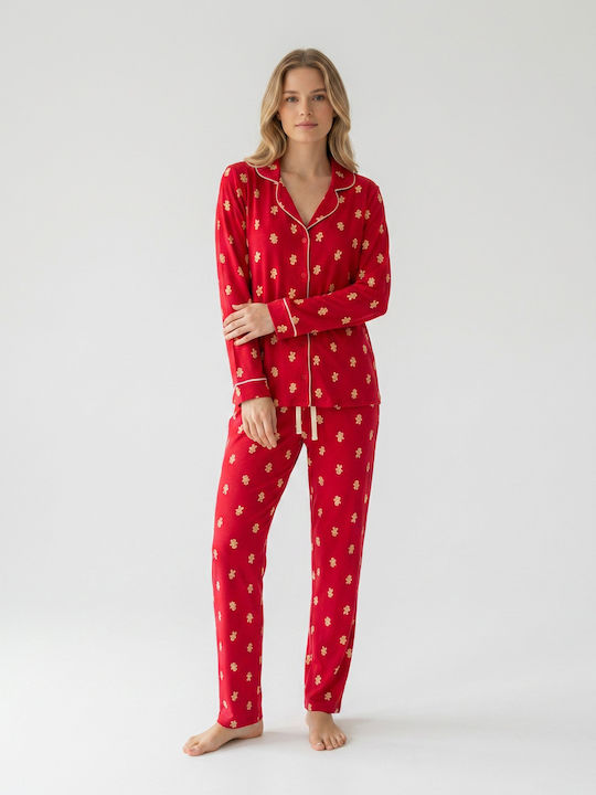 Harmony Harmony Damen Schlafanzug & Pyjamas Winter Baumwollenes Rot