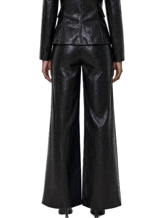 Matchbox Damen Hochbund Leder Pantaloona in Breite Bein Stil Schwarz MTCHBX-53028-Schwarz