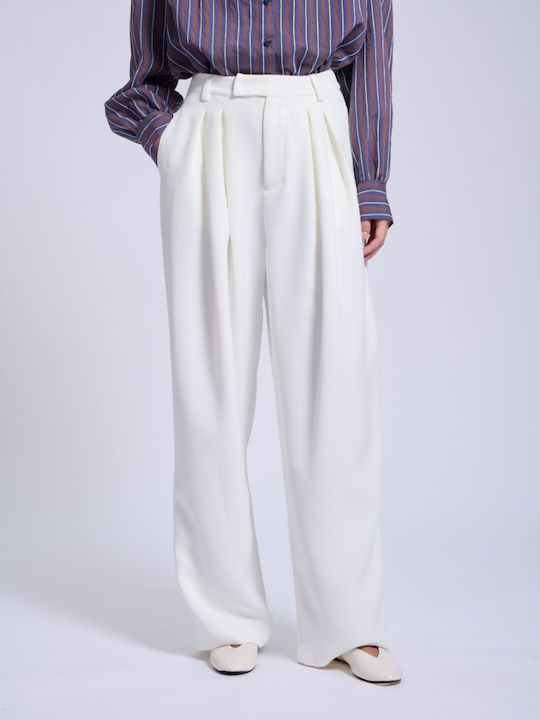 Damen Hochbund Pantaloons in Breit Bein Stil Off White