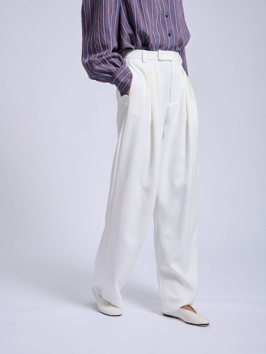 Damen Hochbund Pantaloons in Breit Bein Stil Off White