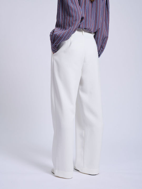 Damen Hochbund Pantaloons in Breit Bein Stil Off White