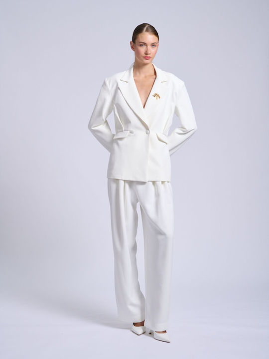 Damen Hochbund Pantaloons in Breit Bein Stil Off White