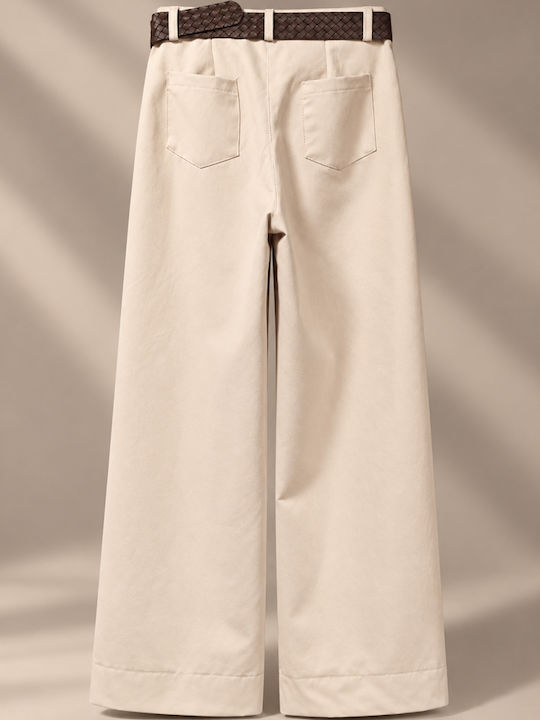 Pantaloni Dama Crem Costum Slim Fit