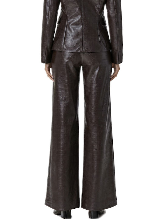 Matchbox Women's High Rise Leather Pantaloons in Wide Leg Style Brown