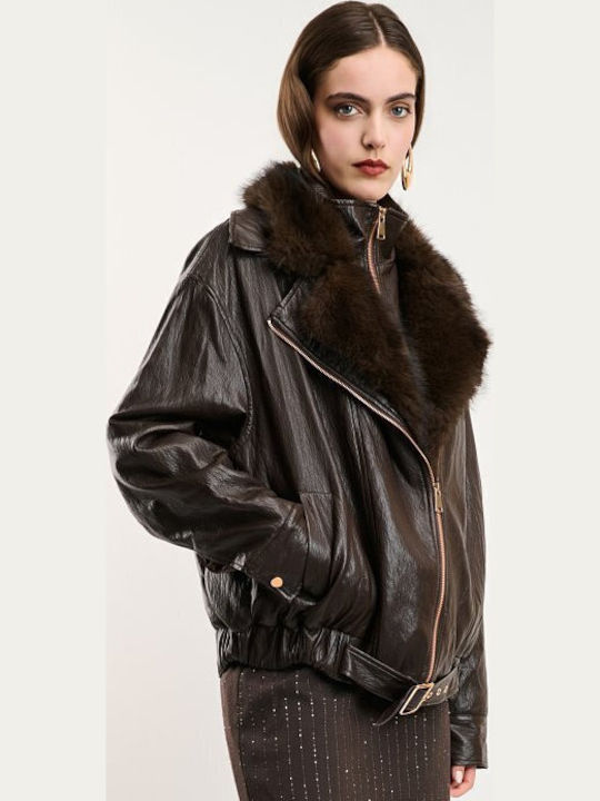 Γυναικείο Biker Jacket Καφε