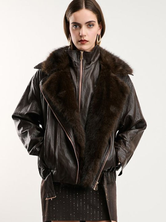 Γυναικείο Biker Jacket Καφε