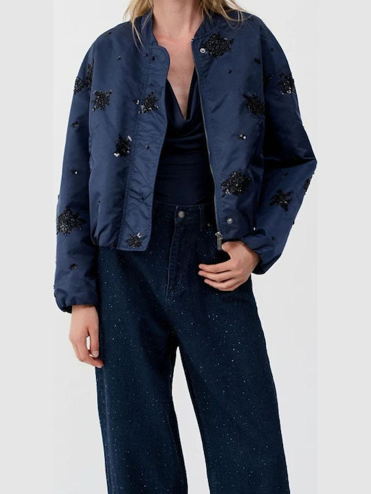 Damen Bomber Jacke Dunkelblau