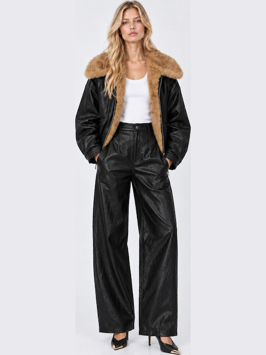 Leder Damenjacke Für Winter Schwarz 0056-0217003-Schwarz