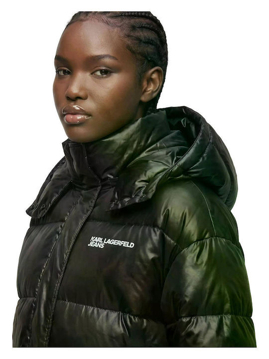 Crop Дамско Puffer Яке за Зима Черно