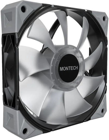 Montech E28 Pwm ARGB 120mm Gehäuselüfter (2000rpm / 85,09cfm) mit ARGB Beleuchtung und Verbindung 4-Pin PWM Schwarz
