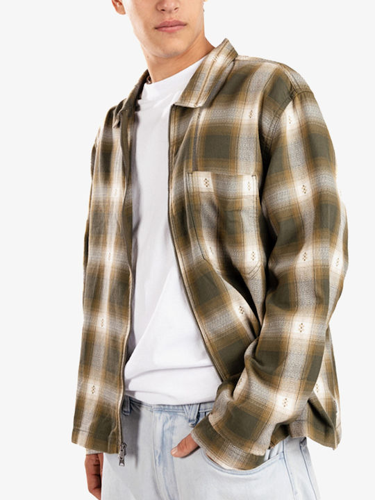 Long Sleeve Flannel Shirt in Regular Fit Checked Mossy Olive