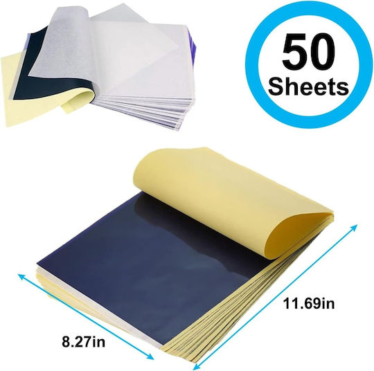Set 50 Foi de Hârtie de Transfer pentru Tatuaje A4 Carbon Șablon 4 Straturi Termic Fotocopiator Desen Manual Profesional Hârtie Indigo Tatuaj Body Painting Lucrări Diy