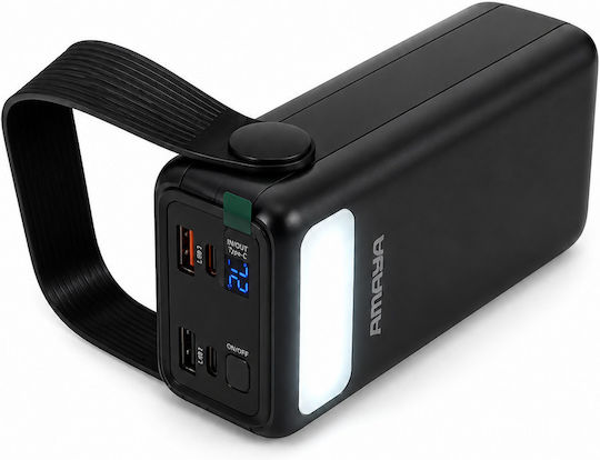 Amaya Powerbox 300 Apb-30 Външна Батерия 30000mAh 22.5W Вградени Кабели Цифров Дисплей Led Осветление Черен