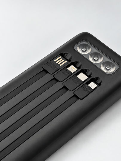 Amaya Apb-p210 Външна батерия 20000mah Вградени Кабели Led Фенер Черен