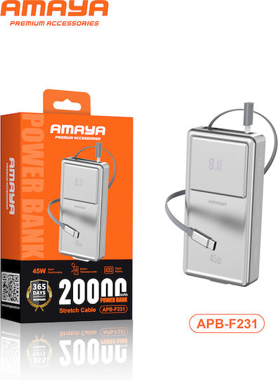 Amaya Apb-f231 Външна Батерия 20000mah 45w Вграден Кабел Usb-c – Сребриста