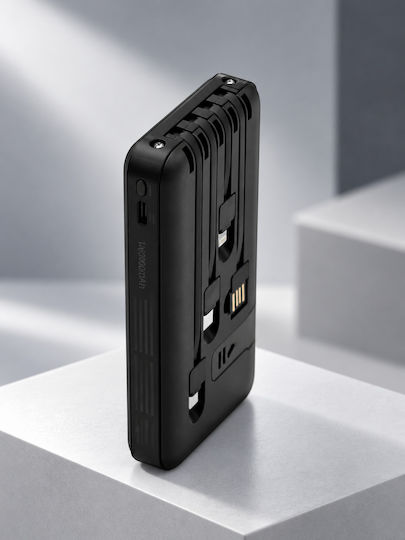 Amaya Apb-p119 Външна батерия 10000mah 10w Вградени Кабели Usb-c Lightning & Micro Usb Черна