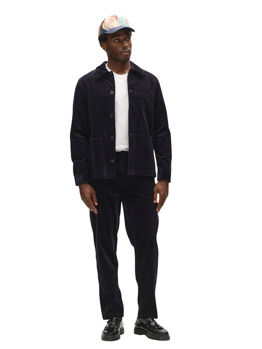 Дълъг Ръкав Рипсено Кадифе Overshirt в Стандартна Кройка Син