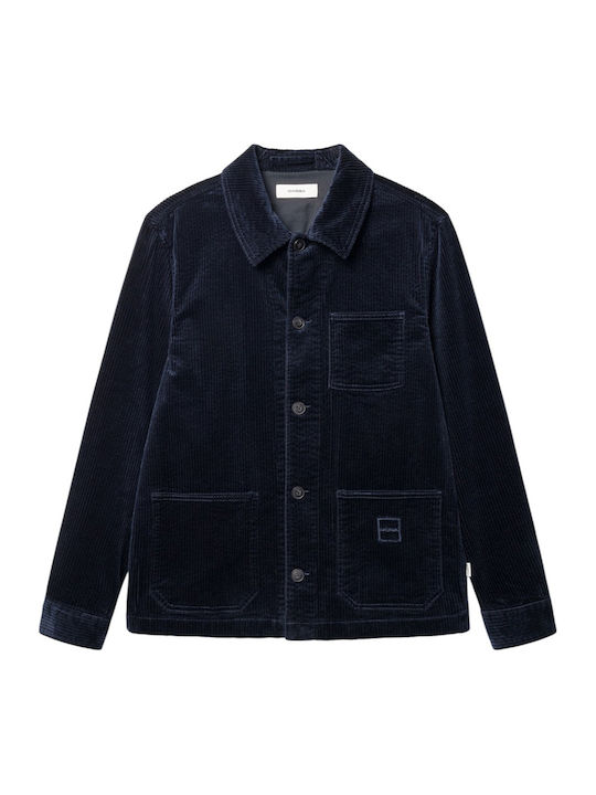 Дълъг Ръкав Рипсено Кадифе Overshirt в Стандартна Кройка Син
