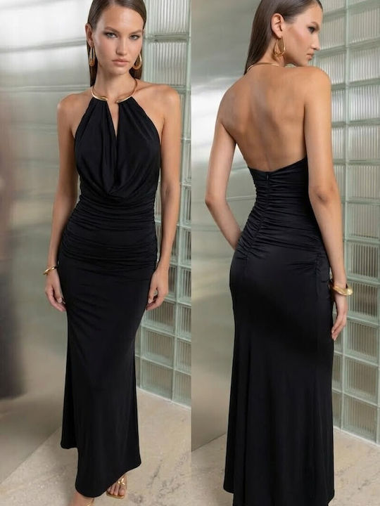Maxi Abendkleid Drapierung Schwarz