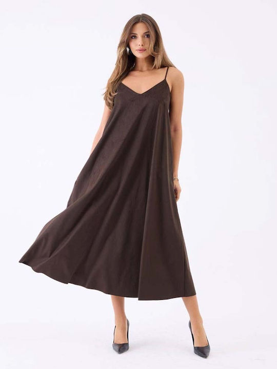 Sommer Maxi Wickel Damenkleid Braun