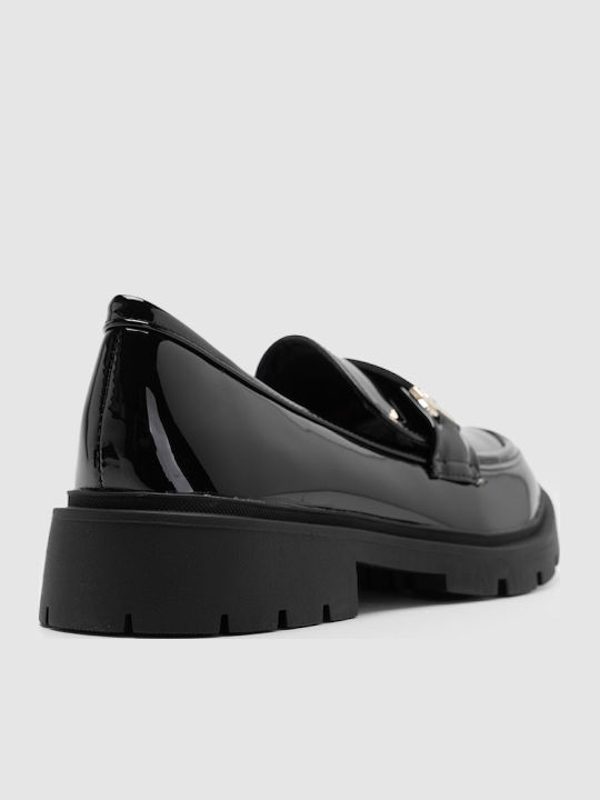 Lackleder Damen Mokassins in Schwarz Farbe