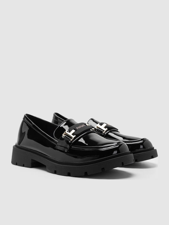 Lackleder Damen Mokassins in Schwarz Farbe