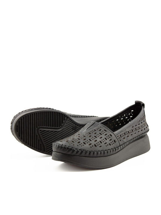 Leather Women's Moccasins In Black Color