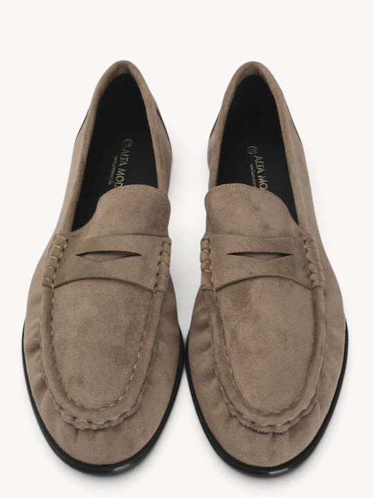 Μπεζ Suede Μοκασίνια Penny Strap