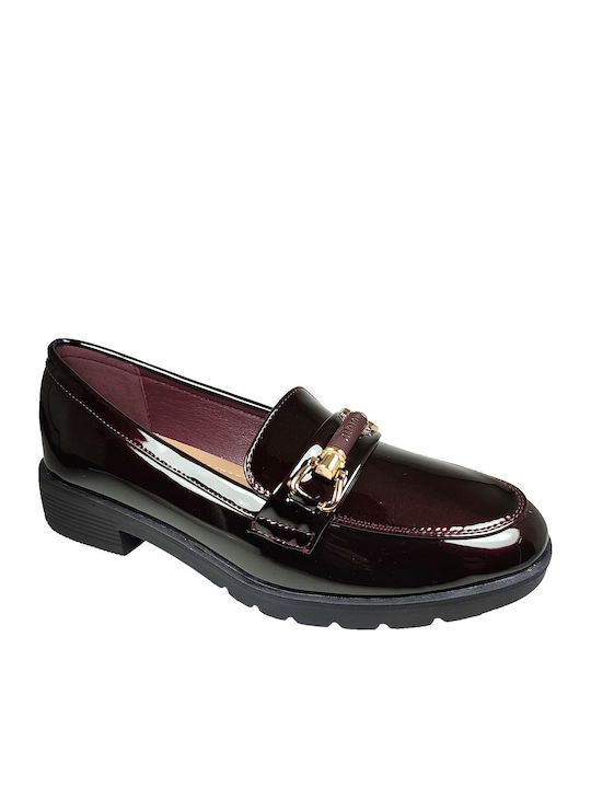 Patent Leather Women's Moccasins in Burgundy Colour