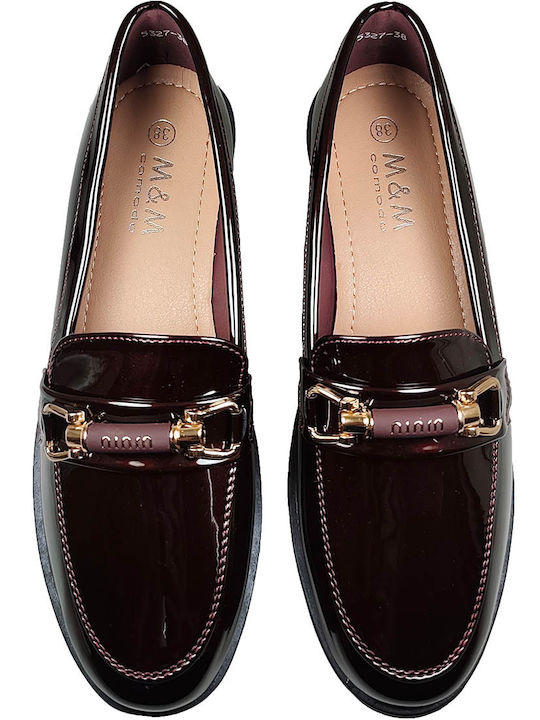 Patent Leather Women's Moccasins in Burgundy Colour