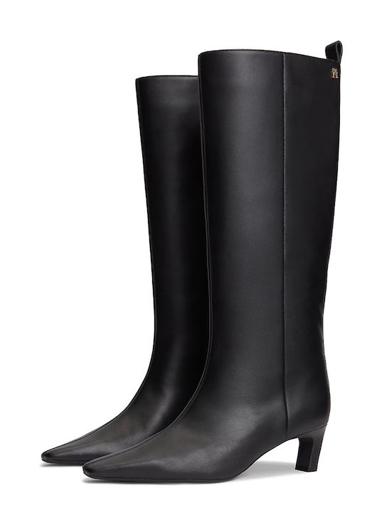 Leather Women's Boots with Medium Heel Black