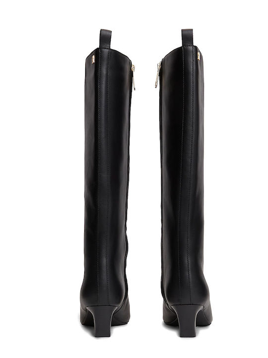 Leather Women's Boots with Medium Heel Black