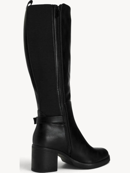 Black Boots Elastic Back Part Thick Heel