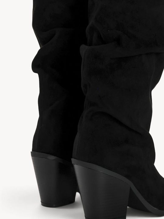 Schwarze Wildleder Damenstiefel Western Gürtelschnalle