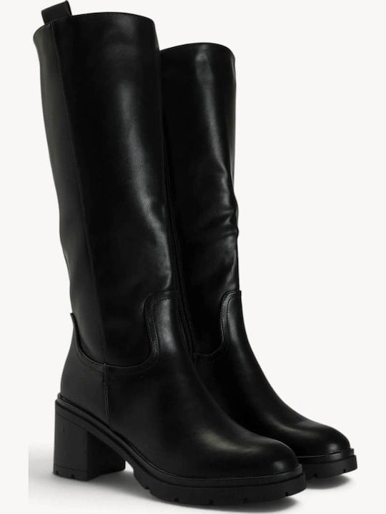 Schwarze Damenstiefel Traktorensohle Hoher Blockabsatz