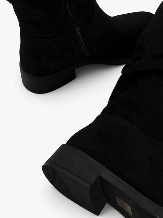 Cizme Dama Slouch Negre Din Suede Cu Toc Jos