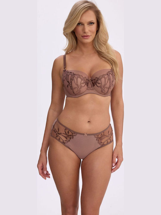 Hoch Taillierter Damen-Slip mit Spitze Braun