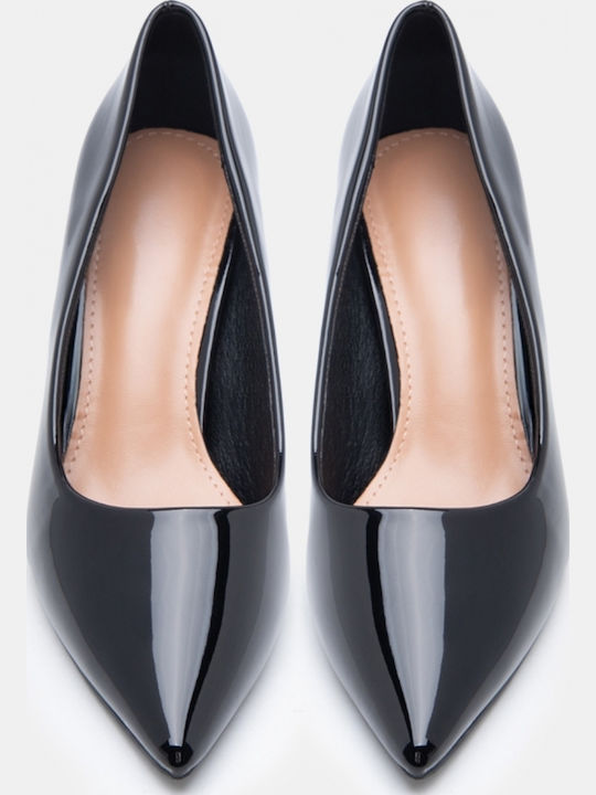 Spitze Zehe Pumps mit Chunky Mittlerem Absatz Schwarz