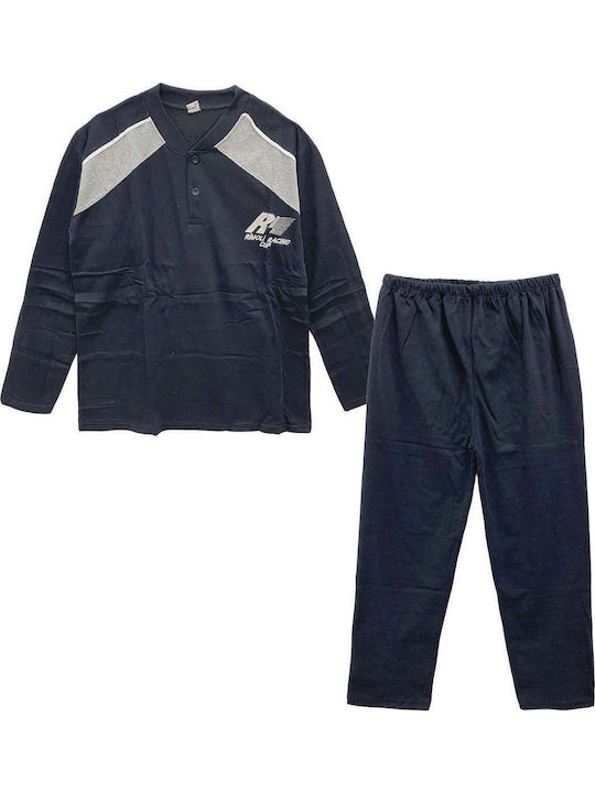 Ansin Pijama de iarnă pentru bărbați din bumbac albastră