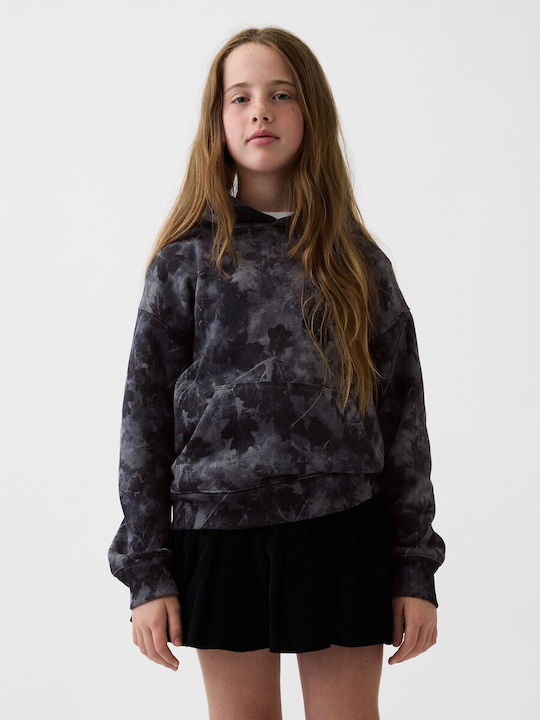 Fleece Kinder-Sweatshirt mit Kapuze und Taschen Schwarz Camo