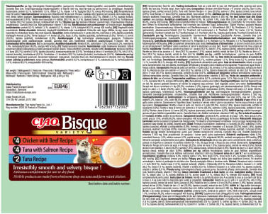 Ciao Churu Bisque Sortiment de Delicii Umede pentru Pisici Ton Pui și Vită Ton și Somon 10 x 14 g